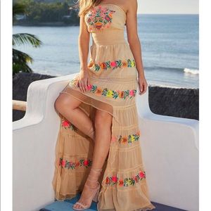 Boston Proper Neon pop high-low strapless dress; size medium